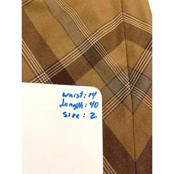 Ralph Lauren wool skirt VTG mocha muse brown tartan plaid accademia women 2 Maxi